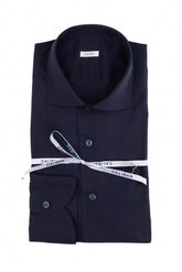 Camicia con collo francese in esclusivo popeline di cotone stretch blu - Carry over | Giemme BrandsCorporate