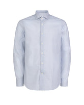 Slim fit shirt with french collar in pure white cotton with an exclusive light blue and brown geometric pattern - New in Caliban Man | Giemme BrandsCorporate