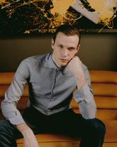 Slim fit shirt with french collar in pure cotton with a brown pied de poule pattern - Caliban | Giemme BrandsCorporate
