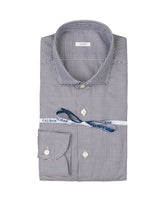 Slim fit shirt with french collar in pure cotton with a brown pied de poule pattern - Caliban | Giemme BrandsCorporate