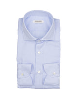 Regular fit shirt with French collar in pure micro-structured cotton in light blue - Guglielminotti Sales | Giemme BrandsCorporate