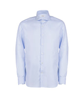 Regular fit shirt with French collar in pure micro-structured cotton in light blue - Guglielminotti Sales | Giemme BrandsCorporate