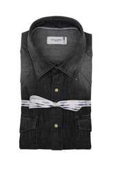Camicia con collo italiano in denim scuro di puro cotone lavato - Collezione UOMO | Giemme BrandsCorporate