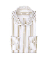 Camicia regular fit con collo francese in puro cotone bianco a righe verdi - Guglielminotti | Giemme BrandsCorporate