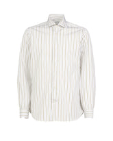 Camicia regular fit con collo francese in puro cotone bianco a righe verdi - Guglielminotti | Giemme BrandsCorporate