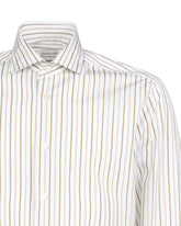 Camicia regular fit con collo francese in puro cotone bianco a righe verdi - Verde | Giemme BrandsCorporate