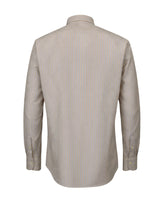 Regular fit french collar shirt in hazelnut cotton and silk with light blue stripes - Hazelnut | Giemme BrandsCorporate
