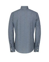 Regular fit shirt with french collar in blue high performance Skinlike fabric with white stripes - Blue | Giemme BrandsCorporate