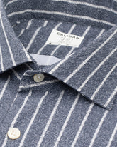 Regular fit shirt with french collar in blue high performance Skinlike fabric with white stripes - Blue | Giemme BrandsCorporate