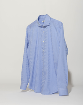 Camicia regular fit con collo francese in puro cotone bianco a righe blu - Blu | Giemme BrandsCorporate