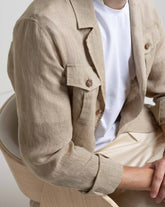 Over jacket con collo a giacca e quattro tasche in lino beige - Collezione UOMO | Giemme BrandsCorporate