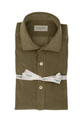 Camicia con collo francese in vellutino di cotone elasticizzato tinto capo verde - Collezione UOMO | Giemme BrandsCorporate