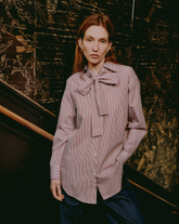 Camicia over fit con fiocco in puro cotone a righe rosse - Camicie | Giemme BrandsCorporate