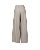 Pantaloni over fit a palazzo in cotone elasticizzato beige con ricamo - Beige | Giemme BrandsCorporate