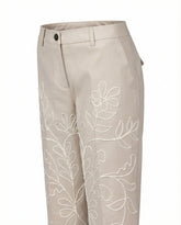 Pantaloni regular fit a gamba dritta in viscosa, lino e cotone elasticizzato beige con ricamo - Beige | Giemme BrandsCorporate