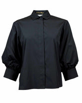 Boxy fit shirt with balloon sleeves in black pure cotton poplin with a silk foulard - Woman Shirts | Giemme BrandsCorporate