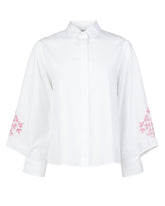 Camicia boxy fit in puro cotone bianco con ricamo floreale - Donna | Giemme BrandsCorporate