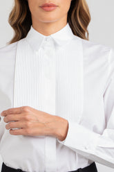 Pleated plastron shirt in pure white cotton - White | Giemme BrandsCorporate