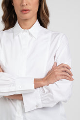 White pure cotton tailored shirt with tone on tone plastron - White | Giemme BrandsCorporate