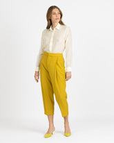 Boxy fit long-sleeve shirt in yellow cotton and silk - Yellow | Giemme BrandsCorporate