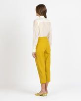 Boxy fit long-sleeve shirt in yellow cotton and silk - Yellow | Giemme BrandsCorporate