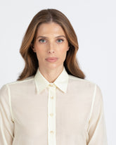 Boxy fit long-sleeve shirt in yellow cotton and silk - Yellow | Giemme BrandsCorporate