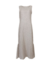 Regular fit dress with halterneck in pure white linen with brown stripes - Woman collection | Giemme BrandsCorporate