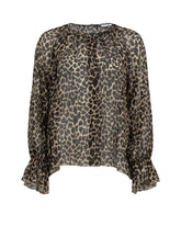 Over fit crew neck blouse in pure viscose with exclusive brown leopard print - Caliban | Giemme BrandsCorporate