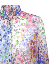Overfit shirt in pure cotton muslin with an exclusive blue and fuchsia floral print - Fuchsia | Giemme BrandsCorporate