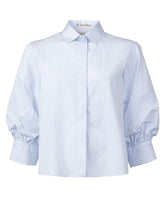 Camicia boxy fit con manica a tre quarti a palloncino in puro cotone bianco a righe azzurre - Le Sarte Pettegole - New in | Giemme BrandsCorporate