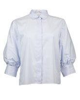 Camicia boxy fit con manica a tre quarti a palloncino in puro cotone azzurro a righe bianche - Camicie | Giemme BrandsCorporate