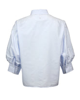 Camicia boxy fit con manica a tre quarti a palloncino in puro cotone azzurro a righe bianche - Camicie | Giemme BrandsCorporate