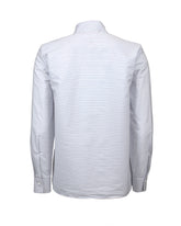 Regular fit shirt in pure white cotton with blue stripes featuring pure silk inserts with an exclusive light blue floral print - Woman Shirts | Giemme BrandsCorporate