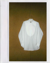 Camicia sartoriale boxy fit con pettorina in contrasto in puro cotone bianco a righe grigie - 