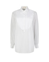 Camicia sartoriale boxy fit con pettorina in contrasto in puro cotone bianco a righe grigie - 