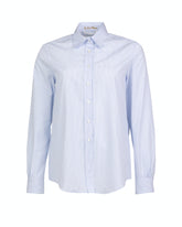 Langarm-Boxy-Fit-Hemd aus reiner weißer Baumwolle mit tausend blauen Streifen - Damen Last Chance | Giemme BrandsCorporate