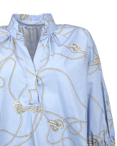 Overfit shirt with diplomatic collar and three-quarter sleeves in light blue pure cotton with an exclusive print - Light blue | Giemme BrandsCorporate