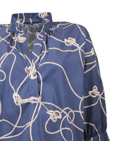 Overfit shirt with diplomatic collar and three-quarter sleeves in blue pure cotton with an exclusive print - Blue | Giemme BrandsCorporate