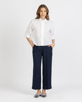 Boxy-Fit-Hemd mit Dreiviertelärmel aus reinem Popeline aus reiner Baumwolle, weiß und blau gestreift - Damen Last Chance | Giemme BrandsCorporate