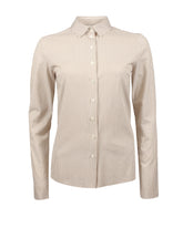 Camicia regular fit in esclusivo tessuto high performance Skinlike bianco a righe marroni - New in Donna | Giemme BrandsCorporate