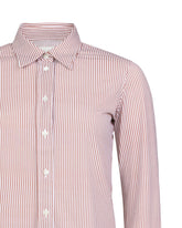 Camicia slim fit in tessuto high performance Skinlike bianco con esclusiva stampa a righe marroni - Marrone | Giemme BrandsCorporate