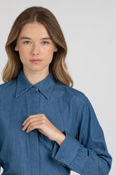 Pure cotton denim tailored shirt with metal accessories - Light denim | Giemme BrandsCorporate