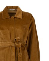 Over fit shirt-jacket with pockets and belt in ochre pure cotton corduroy - Hazelnut | Giemme BrandsCorporate
