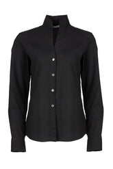 Camicia con scollo a V in esclusivo popeline di cotone stretch nero - Donna | Giemme BrandsCorporate