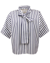 Overfit one size mandarin collar shirt with scarf in white pure cotton with blue stripes - Woman Shirts | Giemme BrandsCorporate