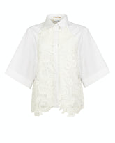 Boxy-Fit-Hemd mit halbem Raglan-Ärmel aus exklusiver weißer Stretch-Baumwolle mit Spitzeneinsätzen - Damen Last Chance | Giemme BrandsCorporate