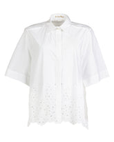 Regular-Fit Bluse mit halben Ärmeln aus elastischem weißen Baumwoll-Sangallo - Damen Last Chance | Giemme BrandsCorporate