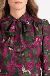 Camicia con fiocco in pura seta in esclusiva fantasia floreale verde e rosa - Verde | Giemme BrandsCorporate