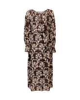 Overfit long dress in pure viscose with an exclusive brown floral print - Woman collection | Giemme BrandsCorporate