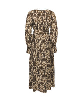 Overfit long dress in pure viscose with an exclusive brown floral print - Brown | Giemme BrandsCorporate